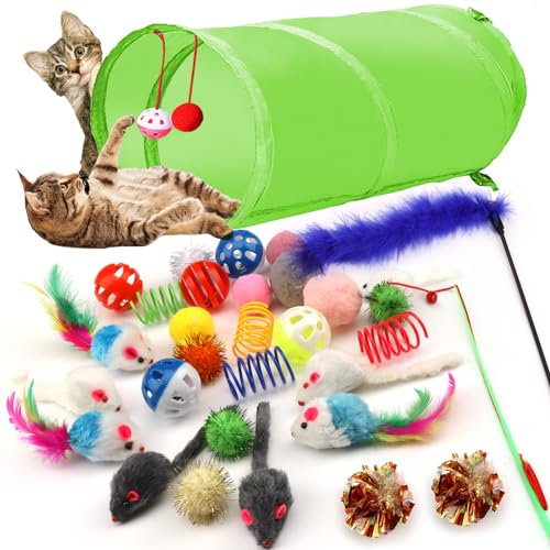 QUOZUO 31 Stück Katzen Spielzeug mit Katzentunnel, Bälle, Katzenspielzeug Mäuse, Federspielzeug, Plüschspielzeug, Interaktives Katzenspielzeug für Katzen, Katzen zubehör QUOZUO 31 Stück Katzen Spielzeug mit Katzentunnel, Bälle, Katzenspielzeug Mäuse, Federspielzeug, Plüschspielzeug, Interaktives Katzenspielzeug für Katzen, Katzen zubehör von QUOZUO