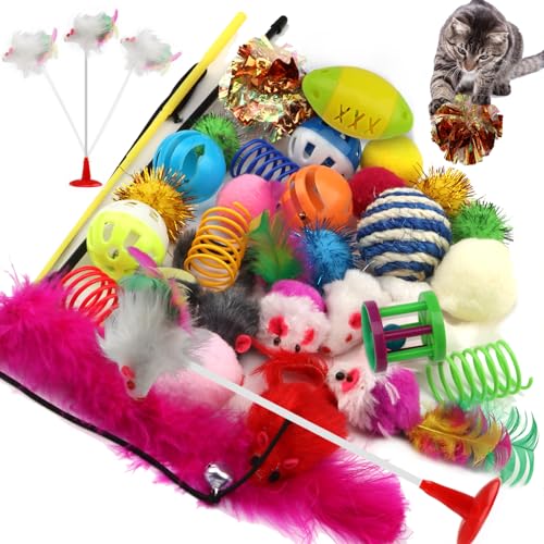 QUOZUO 32 Stück Katzen Spielzeug Set, katzenspielzeug Bälle, Teaser Stab mit Maus, Federspielzeug, Plüschspielzeug, Mäuse, Interaktives katzenzubehör QUOZUO 32 Stück Katzen Spielzeug Set, katzenspielzeug Bälle, Teaser Stab mit Maus, Federspielzeug, Plüschspielzeug, Mäuse, Interaktives katzenzubehör von QUOZUO