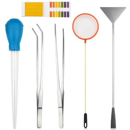 QUOZUO 6 Stück Aquarium-Reinigungswerkzeuge, Aquarium-Reinigungswerkzeuge, Futtermittel-Set, Aquariumpflanzen-Reiniger, Algenschaber für Glasaquarien von QUOZUO