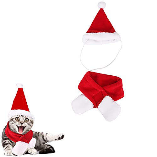QUUPY Weihnachten Welpe Katze Weihnachtsmann Mütze und Schal Weihnachten Kostüm Set für Katzen Hunde Weihnachten Kostüm Outfits von QUUPY