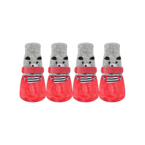 QUXVUIS 4 Stück Haustierschuhe Regen Schnee Stiefel Wasserdichtes Socken Set mit Gummisohle Strumpf Schuhe Kleiner Hund Hartholz Indoor, Rot, L QUXVUIS 4 Stück Haustierschuhe Regen Schnee Stiefel Wasserdichtes Socken Set mit Gummisohle Strumpf Schuhe Kleiner Hund Hartholz Indoor, Rot, L von QUXVUIS