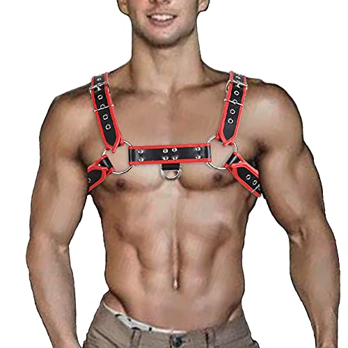 Harness for Man Adjustable Leather Harness Body Chest Half Harness Punk Belt Clubwear Kostüm, rot, Einstellbar von QUYU