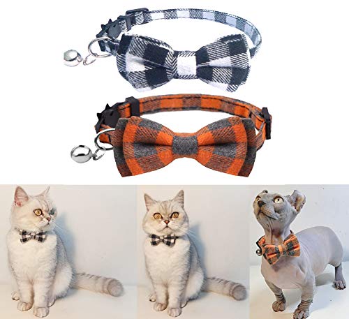Katzenhalsband mit Schleife und Glöckchen für Katzen, verstellbar, Orange + Schwarz von QUYU