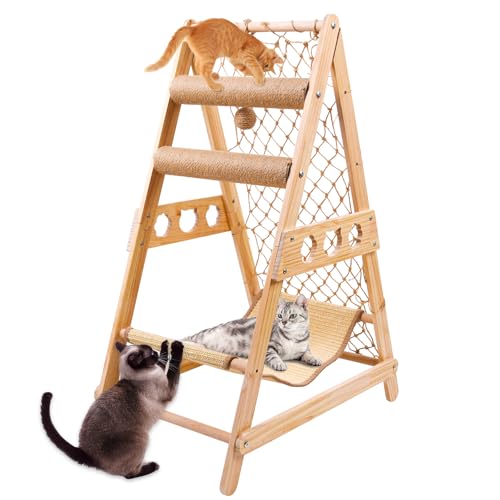 QVEEQ Kratzbaum Leiter, Katzenbaum mit Hängematte, Kratzbaum, Kletternetz und baumelndem Sisalball, Katzenleitern können mehrere Katzen aufnehmen und durch das Fenster entfernt werden QVEEQ Kratzbaum Leiter, Katzenbaum mit Hängematte, Kratzbaum, Kletternetz und baumelndem Sisalball, Katzenleitern können mehrere Katzen aufnehmen und durch das Fenster entfernt werden von QVEEQ