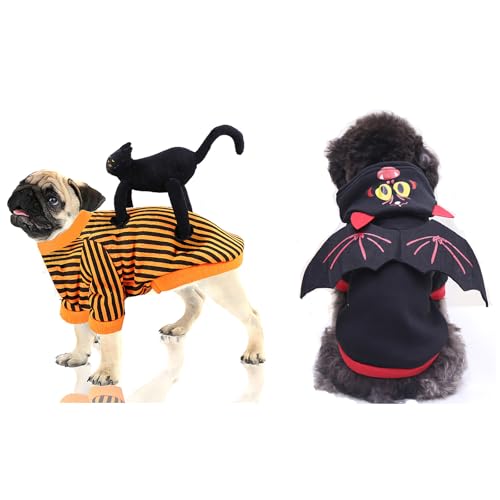 2-teiliges Halloween-Kostümset für kleine Hunde, lustige Haustierkleidung mit schwarzer Katze und Spinne, geeignet für kleine Hunde und Katzen für die Halloween-Weihnachtsfeier (groß) (X-Large) von QVK