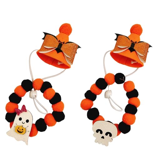 2-teiliges Set mit Halloween-Halsband und Hut, Haustierzubehör, lustiger Cartoon, geeignet für Halloween-Party-Dekoration (Beige, L) von QVK