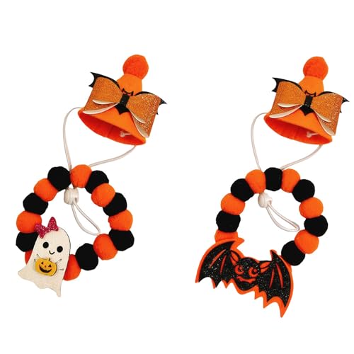 2-teiliges Set mit Halloween-Halsband und Hut, Haustierzubehör, lustiger Cartoon, geeignet für Halloween-Party-Dekoration (Orange, M) von QVK