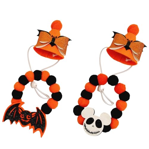 2-teiliges Set mit Halloween-Halsband und Hut, Haustierzubehör, lustiger Cartoon, geeignet für Halloween-Party-Dekoration (Schwarz, L) von QVK