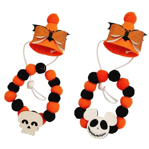 2-teiliges Set mit Halloween-Halsband und Hut, Haustierzubehör, lustiger Cartoon, geeignet für Halloween-Party-Dekoration (Weiß, M) von QVK