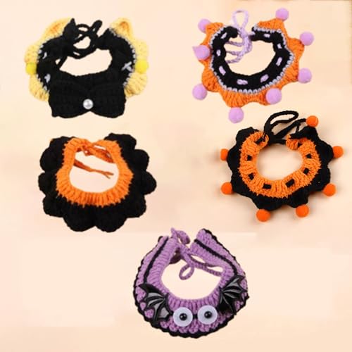 5-teiliges Set Halloween Haustier Halsband, Urlaub Bequem Katze und Hund Halsband, Handgewebte Wolle Lustige Dekoration, Geeignet für Urlaub Party Kätzchen Haustier Welpen Dekoration (S) von QVK