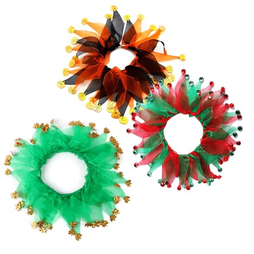 Buntes Halloween-Halsband, elastisches Band, Halloween-Kostüm-Zubehör, geeignet für Urlaub, Party, Katze, Hund, Welpen, Kostüm, Dekoration, 3-teilig von QVK