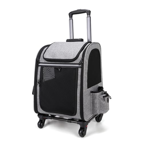 Erweiterbar mit Rädern, Haustierkäfig für Haustiere bis zu 25 kg, mit Rädern und Netz-Fenstertasche, wasserdichter Stoff, Reiserucksack für kleine Haustiere (Katzen und Hunde, klein und groß), Grau von QVK