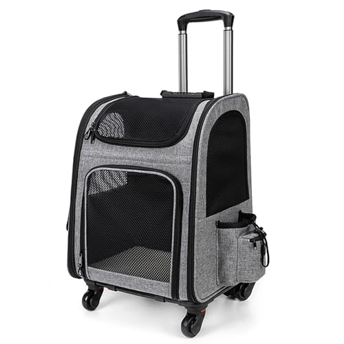 Erweiterbar mit Rädern, Haustierkäfig für Haustiere bis zu 25 kg, mit Rädern und Netz-Fenstertasche, wasserdichter Stoff, Reiserucksack für kleine Haustiere (Katzen und Hunde, klein und groß), Grau von QVK
