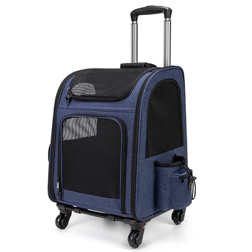 Erweiterbar mit Rädern, Haustierkäfig für Haustiere bis zu 25 kg, mit Rädern und Netz-Fenstertasche, wasserdichter Stoff, Reiserucksack für kleine Haustiere (Katzen und Hunde, klein und groß), Grau von QVK