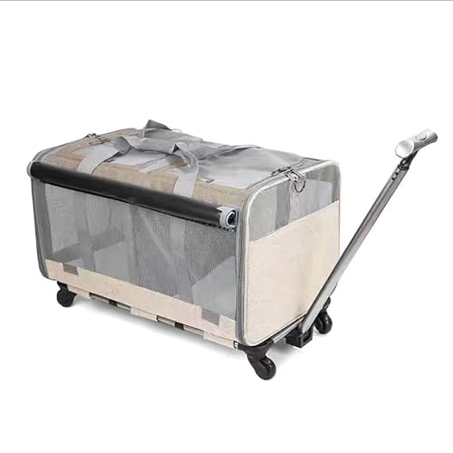 Extra große Katzentasche, weiche seitliche Räder, faltbar, kleine und mittelgroße Hunde-Haustiertasche, zwei Fächer, mit Rollen, verstellbaren Trennwänden und Teleskopgriff, geeignet für große Katzen von QVK