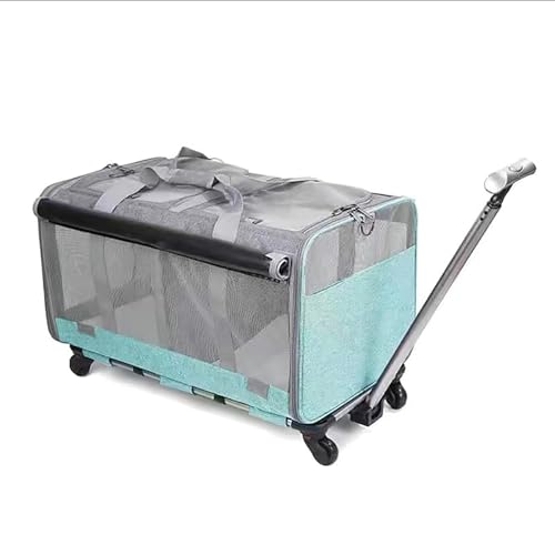 Extra große Katzentasche, weiche seitliche Räder, faltbar, kleine und mittelgroße Hunde-Haustiertasche, zwei Fächer, mit Rollen, verstellbaren Trennwänden und Teleskopgriff, geeignet für große Katzen von QVK