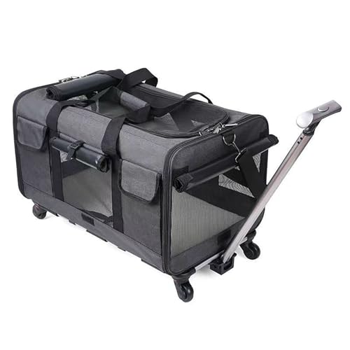 Extra große Transportbox mit Rollen, verstellbaren Gurten und Teleskopgriff, faltbare weiche Haustierbox, 18 kg Tragkraft, geeignet für große Katzen oder zwei kleine Katzen (dunkelgrau) von QVK