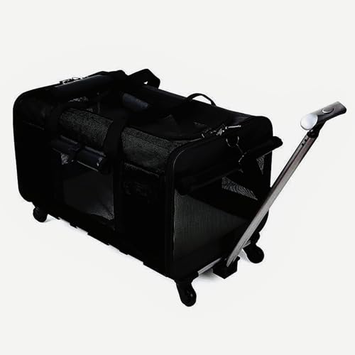 Extra große Transportbox mit Rollen, verstellbaren Gurten und Teleskopgriff, faltbare weiche Haustierbox, 18 kg Tragkraft, geeignet für große Katzen oder zwei kleine Katzen (schwarz) von QVK