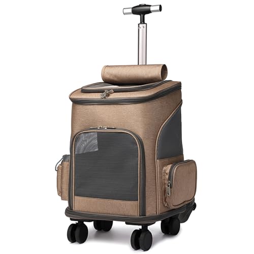 Große Katzentragetasche, bequem und atmungsaktiv, faltbare Haustier-Reisetasche, Teleskopgriff, kann 10 kg tragen, geeignet für kleine und mittelgroße Hunde und Katzen (Khaki) von QVK