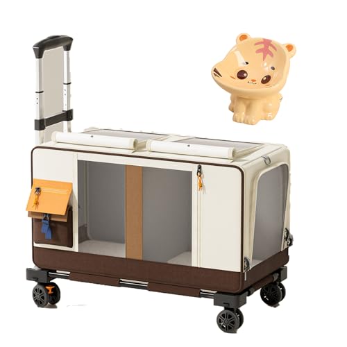 Großer rollender Haustierkäfig, tragbare Katzenbox mit Fächern, mehrseitige Belüftung, bietet Platz für 2 Katzen, mit Keramik-Futternapf, geeignet für Flugzeuge, Camping und Außenbereich (Braun) Großer rollender Haustierkäfig, tragbare Katzenbox mit Fächern, mehrseitige Belüftung, bietet Platz für 2 Katzen, mit Keramik-Futternapf, geeignet für Flugzeuge, Camping und Außenbereich (Braun) von QVK