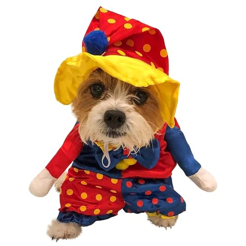 Halloween-Clownkostüm für Hunde mit Hut, Zirkuskostüm, super lustiger Clown-Stil, geeignet für kleine Hunde und Katzen, Halloween-Party-Verkleidung (S) von QVK