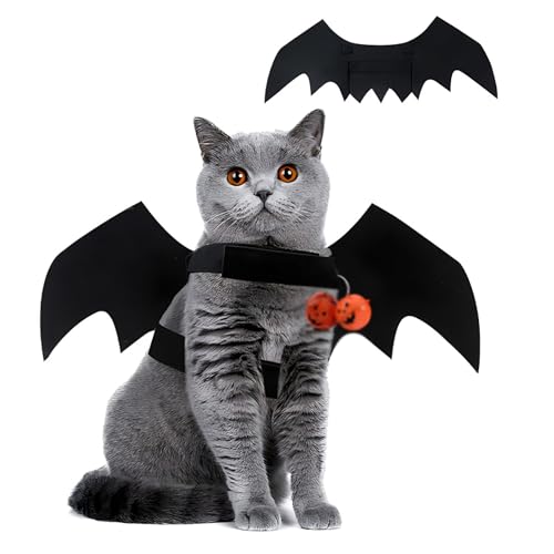 Halloween-Fledermauskostüm für Haustiere, Fledermausflügel mit Kürbisglöckchen, verstellbares Taillendesign, geeignet für Rollenspiele bei Halloween-Kostümpartys für Welpen und Katzen (Small) von QVK