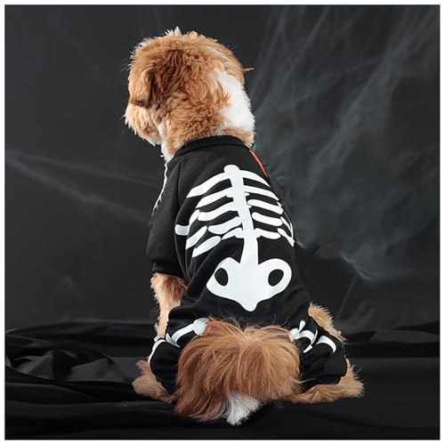 Halloween Gruseliger Totenkopf-Hunde-Onesie-Shirt, Halloween-Cosplay-Partykostüm für Welpen und Katzen, Schwarzer Totenkopf (Medium) von QVK