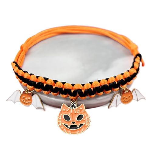 Halloween-Halsbänder, handgewebte Hunde- und Katzendekoration, modische und niedliche Halskette, geeignet für Urlaub, Party, Kätzchen und Hunde, 2 Stück von QVK