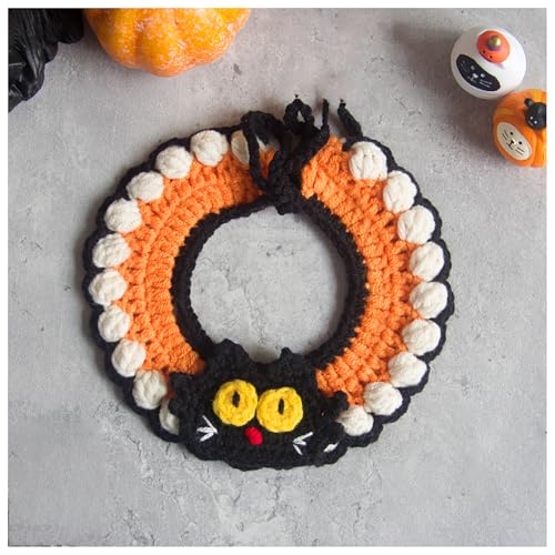 Halloween-Haustierhalsband, Handgewebter Halloween-HaustierkostüM-KüRbishut, Geeignet FüR Katzen Und Kleine Festliches Ankleiden (L,Black) von QVK