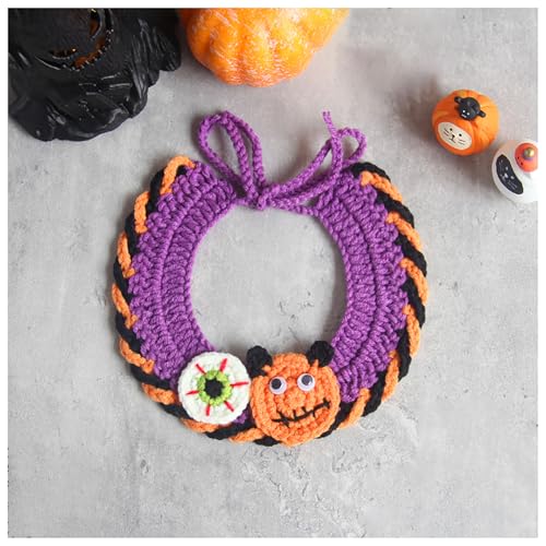 Halloween-Haustierhalsband, Handgewebter Halloween-HaustierkostüM-KüRbishut, Geeignet FüR Katzen Und Kleine Festliches Ankleiden (S,Light Green) von QVK