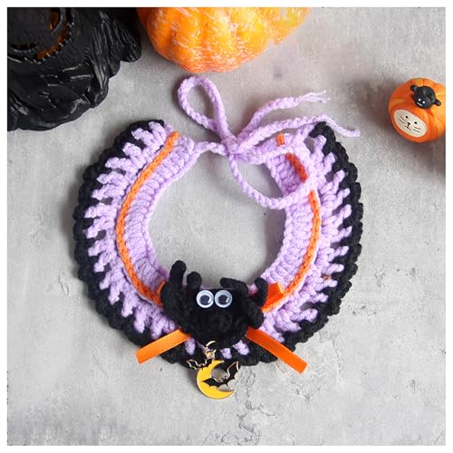 Halloween-Haustierhalsband, Handgewebter Halloween-HaustierkostüM-KüRbishut, Geeignet FüR Katzen Und Kleine Festliches Ankleiden (S,Light Purple) von QVK