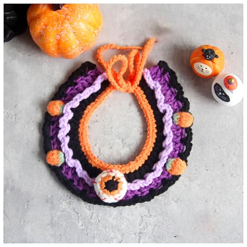 Halloween-Haustierhalsband, Handgewebter Halloween-HaustierkostüM-KüRbishut, Geeignet FüR Katzen Und Kleine Festliches Ankleiden (S,Red) von QVK