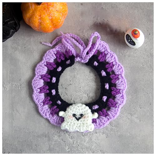 Halloween-Haustierhalsband, Handgewebter Halloween-HaustierkostüM-KüRbishut, Geeignet FüR Katzen Und Kleine Festliches Ankleiden (S,White) von QVK