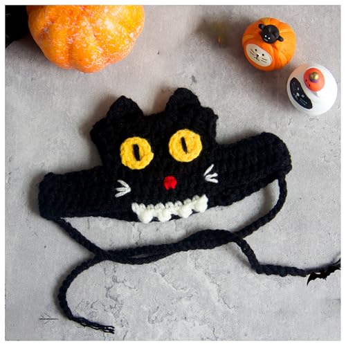 Halloween-Haustierhalsband, Handgewebter Halloween-HaustierkostüM-KüRbishut, Geeignet FüR Katzen Und Kleine Festliches Ankleiden (S,Yellow-Green) von QVK