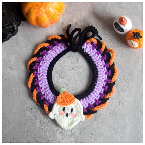 Halloween Haustierhalsband, handgewebtes Haustierkostüm, Kürbishut für Katzen und kleine Hunde, Halloween-Thema, Katzen- und Hundekostüm, Katzenhexenkostüm (lila, S) von QVK