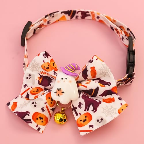 Halloween-Haustierhalsband, verstellbare Halskette, geeignet für Katzen, kleine und mittelgroße Hunde, modische und niedliche Halskette, Urlaubsparty, Haustierdekoration (Gelb, S) von QVK