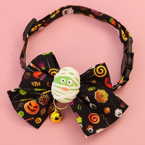Halloween-Haustierhalsband, verstellbare Halskette, geeignet für Katzen, kleine und mittelgroße Hunde, modische und niedliche Halskette, Urlaubsparty, Haustierdekoration (Grün, S) von QVK