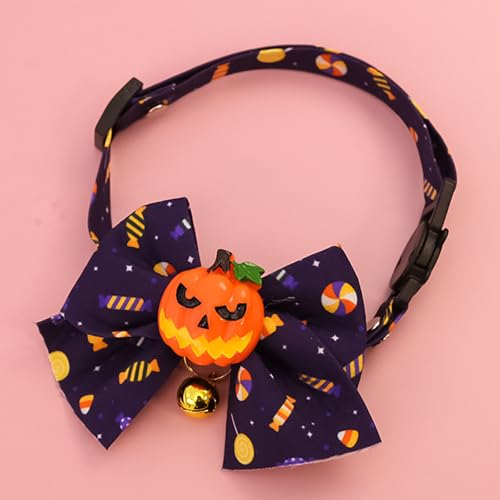 Halloween-Haustierhalsband, verstellbare Halskette, geeignet für Katzen, kleine und mittelgroße Hunde, modische und niedliche Halskette, Urlaubsparty, Haustierdekoration (Orange, S) von QVK