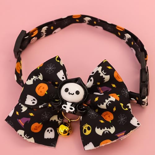 Halloween-Haustierhalsband, verstellbare Halskette, geeignet für Katzen, kleine und mittelgroße Hunde, modische und niedliche Halskette, Urlaubsparty, Haustierdekoration (Schwarz, S) von QVK