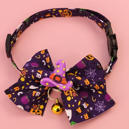 Halloween-Haustierhalsband, verstellbare Halskette, geeignet für Katzen, kleine und mittelgroße Hunde, modische und niedliche Halskette, Urlaubsparty, Haustierdekoration (lila, M) von QVK
