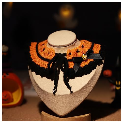 Halloween-Haustierhut und Halsband, modisches, niedliches Halsband, verstellbar, geeignet für Urlaub, Party, Kätzchen, Haustier, Hund, Welpen, Kostüm (Orange, L) von QVK