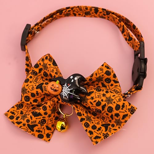 Halloween-Hundehalsband, verstellbare Halskette, geeignet für Katzen, kleine und mittelgroße Hunde, modische und niedliche Halskette, Urlaubsparty, Haustierdekoration (Gelb-Schwarz, M) von QVK