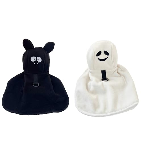 Halloween-Hundekostüm, Umhang mit Gürtellöchern, Horror-Party-Kostüm, Zubehör, Tier-Hoodie, Kleidung, geeignet für Bichon Frisé, Teddy, Chihuahua, Malteser, kleine Hunde (Weiß + Schwarz, M) von QVK
