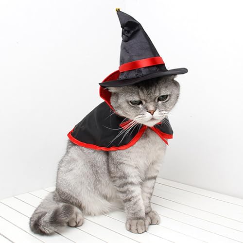 Halloween Katzenumhang Hexenkostüm, Umhang und Hexenhut, Katzen- und Kleinhunde-Rollenspiel (Red,Einheitsgröße) von QVK