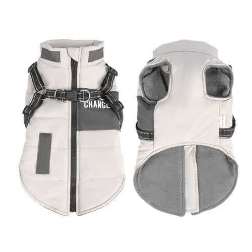 Hundemantel, Kaltwetterjacke, Winterjacke, wasserabweisend, winddicht, Schneeanzug für kaltes Wetter, Haustierbekleidung (Beige, Größe S) von QVK