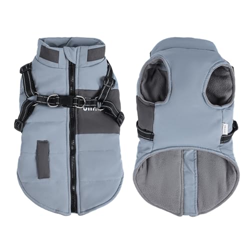 Hundemantel, Kaltwetterjacke, Winterjacke, wasserabweisend, winddicht, Schneeanzug für kaltes Wetter, Haustierbekleidung (Blau, Größe M) von QVK