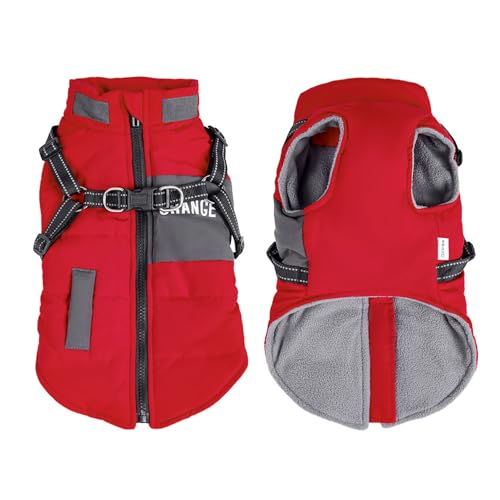 Hundemantel, Kaltwetterjacke, Winterjacke, wasserabweisend, winddicht, Schneeanzug für kaltes Wetter, Haustierbekleidung (Rot, XL) von QVK