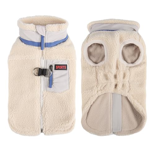 Hundemantel, warme Hundejacke, Wintermantel, gepolstert, Fleece, reflektierend, für kaltes Wetter, Haustierbekleidung (Weiß, Größe M) von QVK