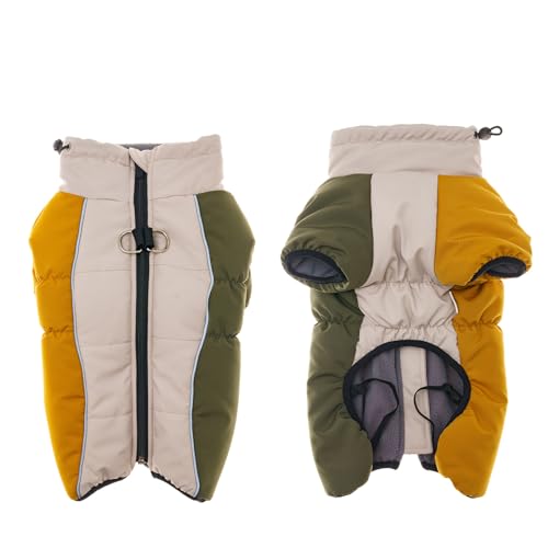 Hundemantel, warme Hundejacke, Wintermantel, gepolstert, Fleece-Weste, reflektierend, für kaltes Wetter, Kontrastfarben-Design (Gelb + Grün, Größe M) von QVK