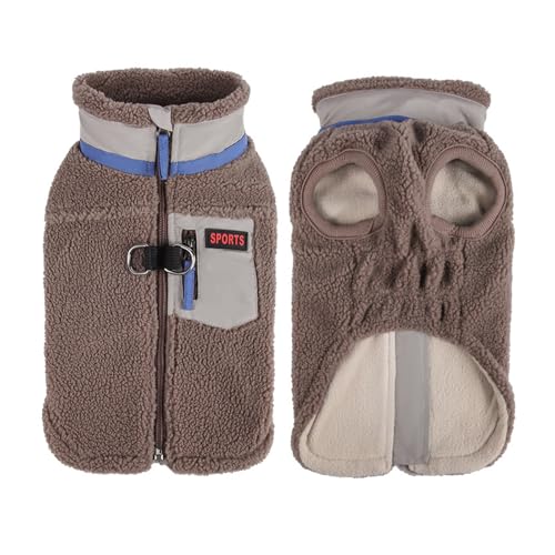 Hundemantel, warme Hundejacke, Wintermantel, gepolsterte Hunde-Fleeceweste, reflektierend, für kaltes Wetter, Haustierbekleidung (Kaffee, Größe L) von QVK